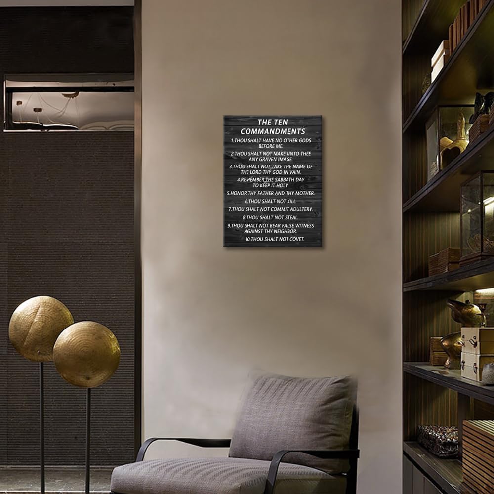 Inspirational Canvas Wall Art Office Print Christian Religion Pictures Motivational Picture The Ten Commandments Poster Painting Modern Inspiring Artwork School Living Room Wall Decor [18''Wx 24''H]