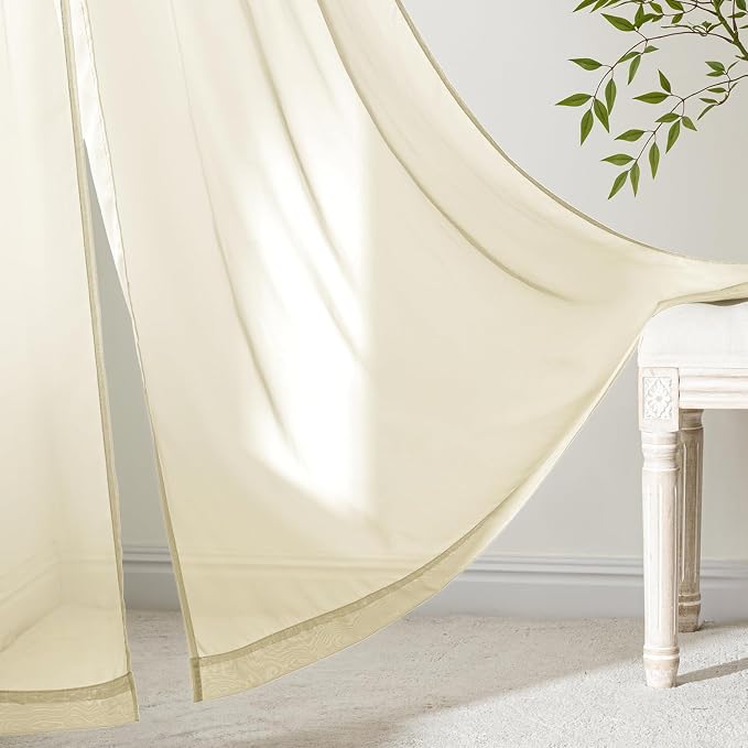 MIULEE Light Cream Sheer Curtains 90 Inches Long 4 Panels 42 x 90 Inches | - Image 6