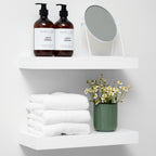 Homeforia White Floating Shelves 16 inch, High End Solid Real Wood 16inch Bathroom Floating Shelf for Wall Mounted, White Wooden 16 Floating Shelves, Heavy Duty Bracket, 16 X 6.5 X 1.75 inch, Set of 3