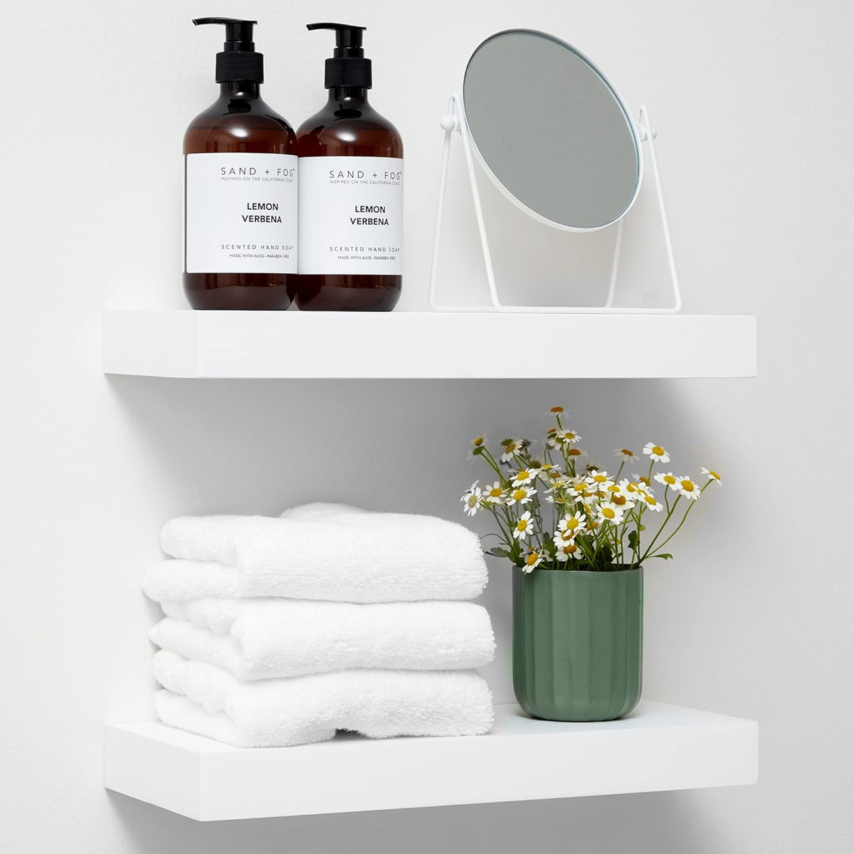 Homeforia White Floating Shelves 16 inch, High End Solid Real Wood 16inch Bathroom Floating Shelf for Wall Mounted, White Wooden 16 Floating Shelves, Heavy Duty Bracket, 16 X 6.5 X 1.75 inch, Set of 3
