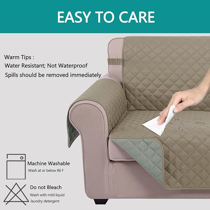 U-NICE HOME Reversible 23''Recliner Small Chair Cover, Khaki/Light Grey | - Image 3