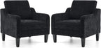 VINGLI Living Room Chairs Set of 2, Black Accent Chair 5.5" Thick Seat Cushion Comfy Chair Soft Chenille Side Chair Upholstered Arm Chair for Bedroom, Play Room, Apartment, Office (Black)