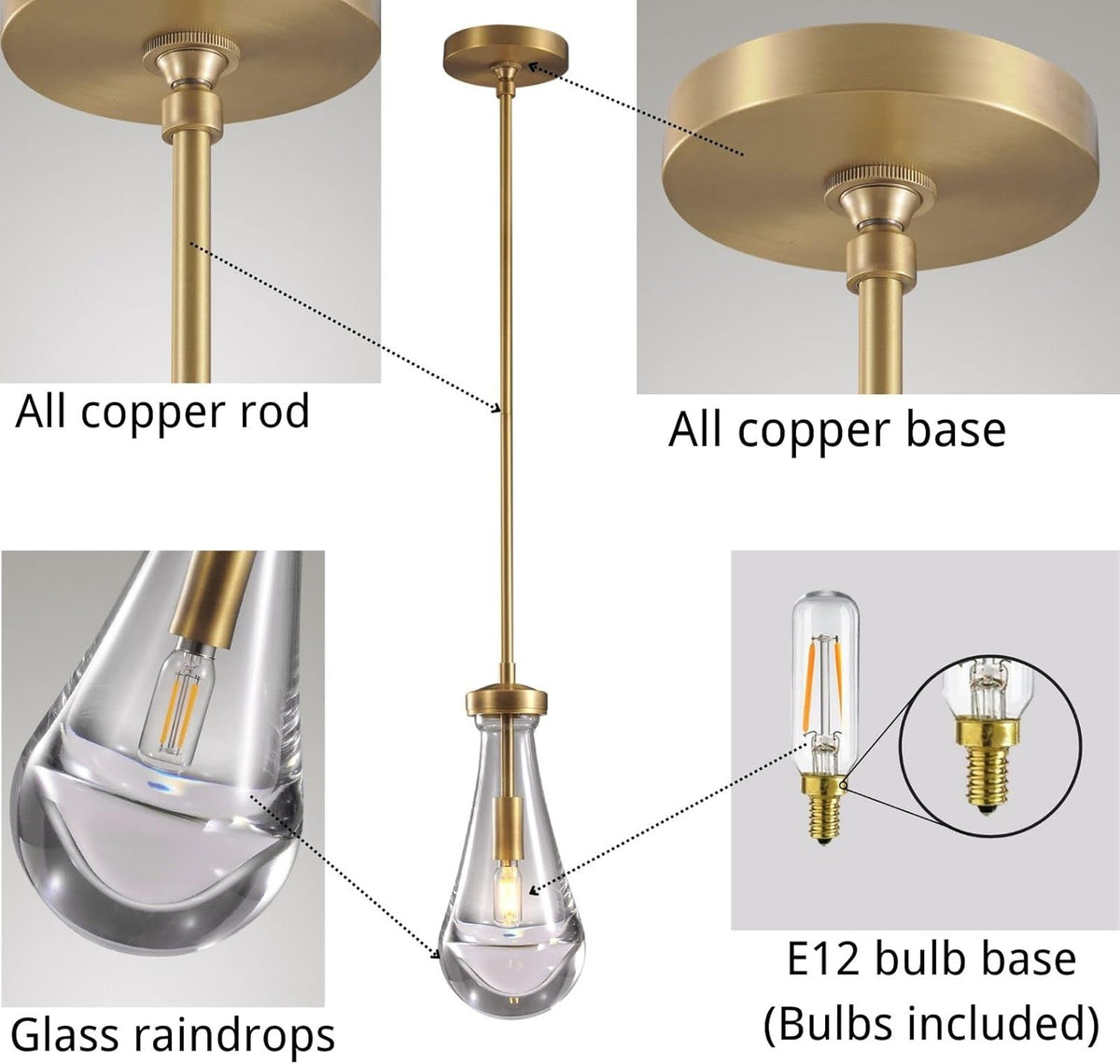 Raindrop Pendant Lights 2 Pack, Pendant Lights for Kitchen Island, Brass Rod Dining Room Light Fixture, Raindrop Chandelier, Pendant Lights for Living Room Hallway, Including Bulb