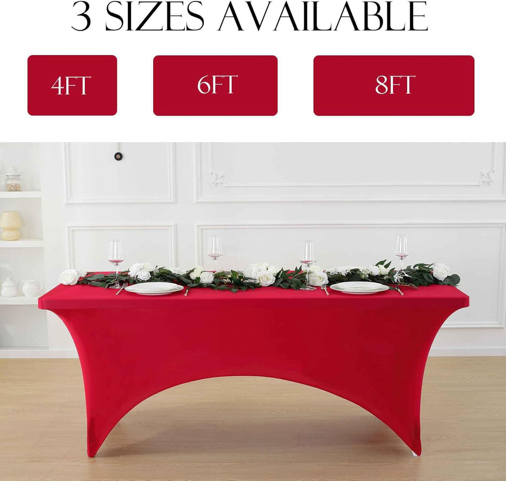 Craft And Party 2 Pack 8ft Red Spandex Tablecloth – Fitted Stretch Cover – Universal Fit for Folding Tables – Wrinkle-Free, Washable – Ideal for Parties, Weddings, Events