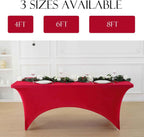 Craft And Party 2 Pack 8ft Red Spandex Tablecloth – Fitted Stretch Cover – Universal Fit for Folding Tables – Wrinkle-Free, Washable – Ideal for Parties, Weddings, Events