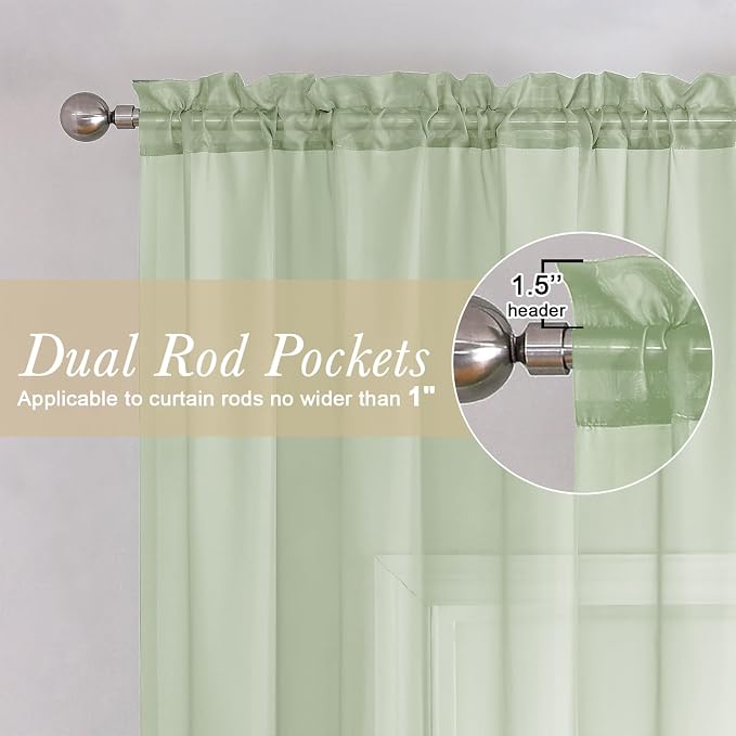 Light Green Sheer Curtains 96 Inches Long 2 Panels, Modern Light Filtering - Image 5