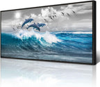 Wapluam Large Wall Art For Living Room Wall Decorations For Bedroom Blue Waves Of The Sea Wall Pictures Artwork Modern Office Dolphins Canvas Print Wall Paintings Black Framed Home Decor Poster