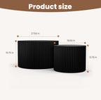 Round Nesting Coffee Table Wood Drum Nesting Tables Modern Stacking Coffee Table Set of 2 Fluted Center Table End Table for Living Room Home Office Small Spaces, No Assembling (Black Large)