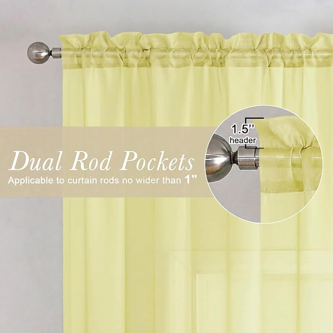 Goose Yellow Sheer Curtains 72 Inches Long 2 Panels, Rod Pocket Light Filtering - Image 5