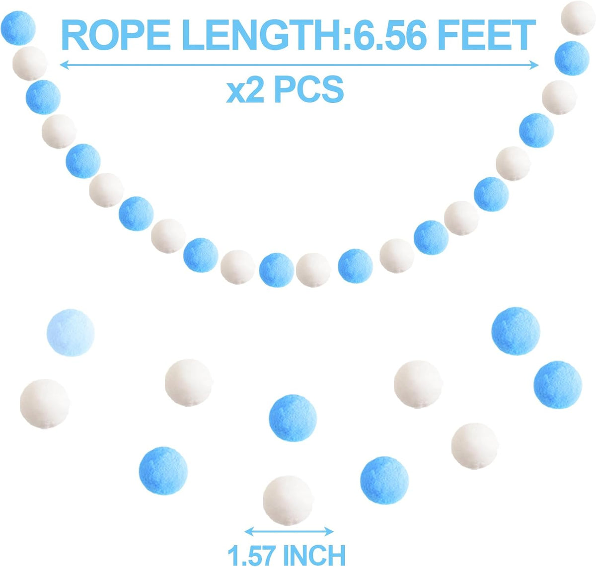 XmasExp Pom Pom Garland Decorations - Large Blue Felt Ball Garland for Mantle, Gender Reveal, Baby Shower, Tree Ornaments and Party Hanging Decor,13 Ft. (Blue, 1.57")