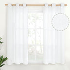YoungsTex White Linen Semi Sheer Curtains 45 Inch Length 2 Panels | Short Light by YoungsTex