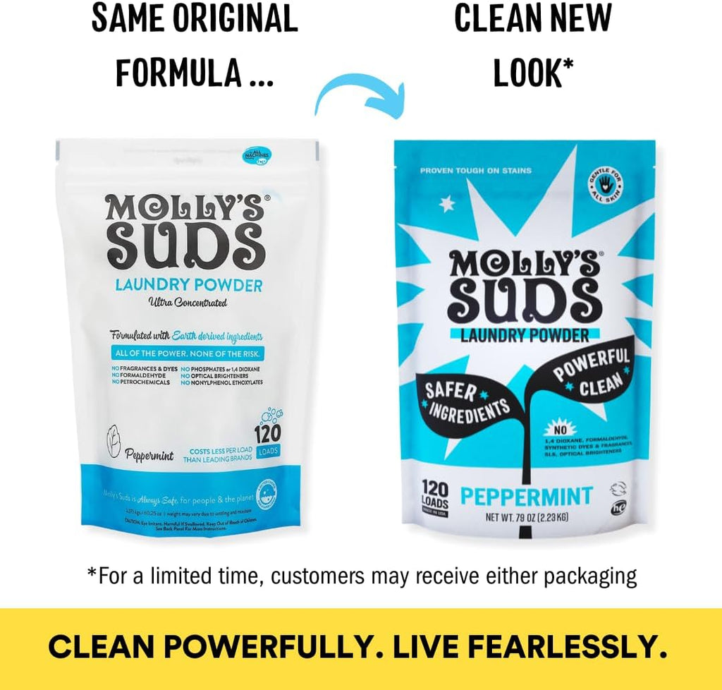 Molly's Suds Original Laundry Detergent Powder | Clean Laundry Detergent Powder for Sensitive Skin | Simple, Effective Ingredients, Stain Fighting | 120 Load (Peppermint)
