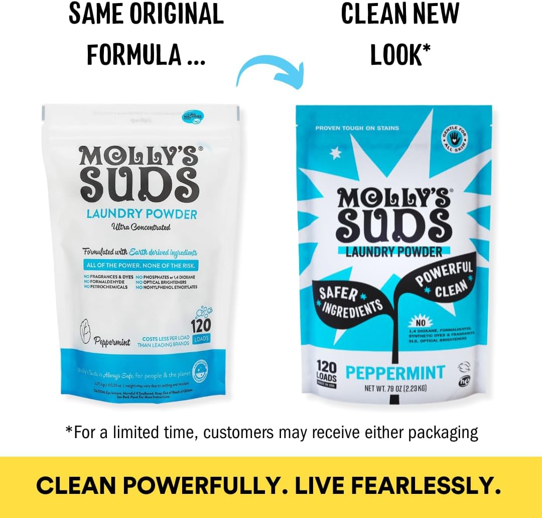 Molly's Suds Original Laundry Detergent Powder | Clean Laundry Detergent Powder for Sensitive Skin | Simple, Effective Ingredients, Stain Fighting | 120 Load (Peppermint)