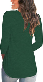 Tobrief Women's Long Sleeve V-Neck Shirts Fall Graphic Tees Loose Casual T-Shirt