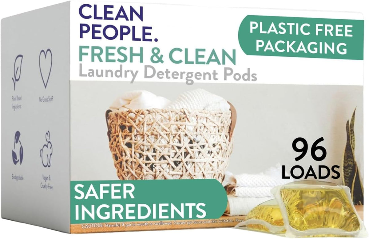 The Clean People Laundry Detergent Pods - Hypoallergenic Laundry Pods - Ultra Concentrated, Recyclable Packaging, Stain Fighting - Fresh Scent, 96 Pack
