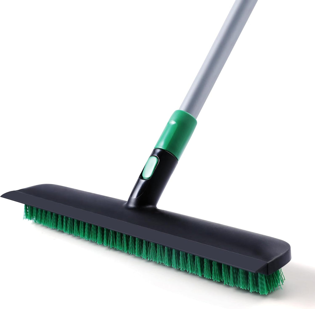 Eyliden X-Large Floor Scrub Brush, 2 in 1 Scrape Brushes with Rubber Squeegee | 55.3" Long Handle, 15" Wide Stiff Bristle Head | Floor Scrubber for Deck Kitchen Shower Bathroom Tub Tile Patio Wall