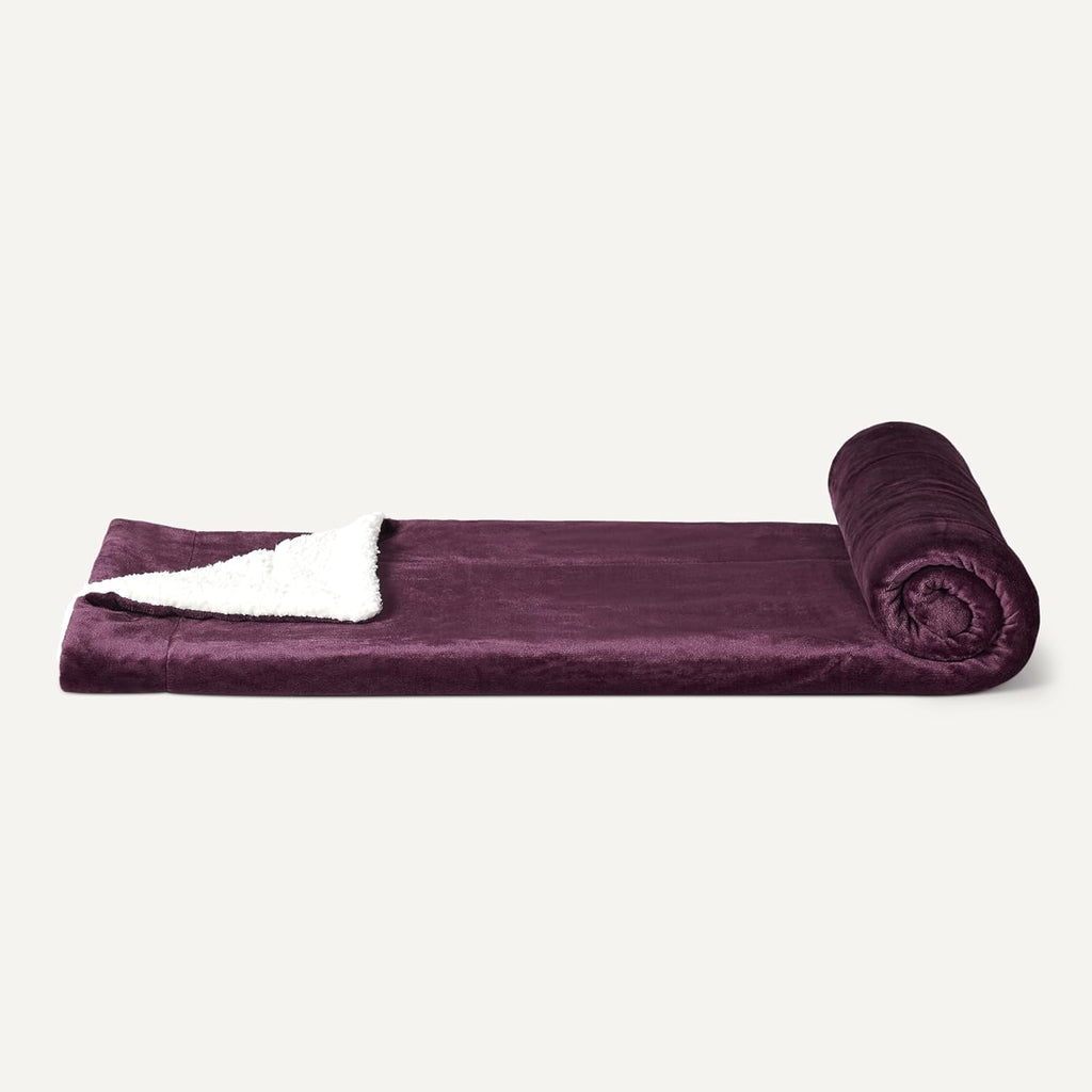 Amazon Basics Reversible Sherpa Throw Blanket, Plum, 50"x60"