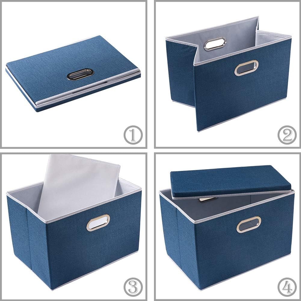PRANDOM Large Collapsible Storage Bin with Lid [1-Pack] Fabric Foldable Storage Box Organizer Container Basket Cube with Cover for Home Bedroom Closet Office Nursery Royal Blue(17.7x11.8x11.8)
