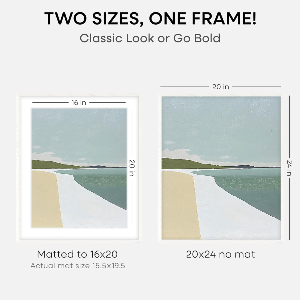 Homeforia 20x24 White Picture Frame, High End Oak 20x24 White Wood Frame with Mat 16x20 Photo, 20 x 24 Wooden Poster Frames Matted to 16 by 20, 24x20 Hanging Frames, Tempered Glass, Wall Kit, Set of 1