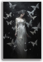 JFHCQJPK Vintage Gothic Feminine Canvas Wall Art Print Butterfly Poster Moody Female Wall Art Retro Artwork Dark College Decor for Home Bedroom12x16in Frameless