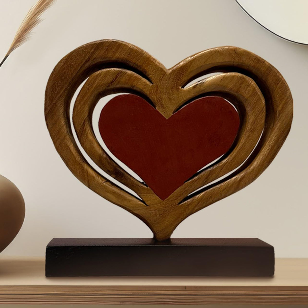 Decozen Gifts for Mom - Wooden Heart Sculpture - Mother's Day Birthday Gifts, Home, Office, Living Room, Shelf, Fireplace, Farmhouse, Tabletop, Boho and Mantle Decor - Mothers Day Decorations