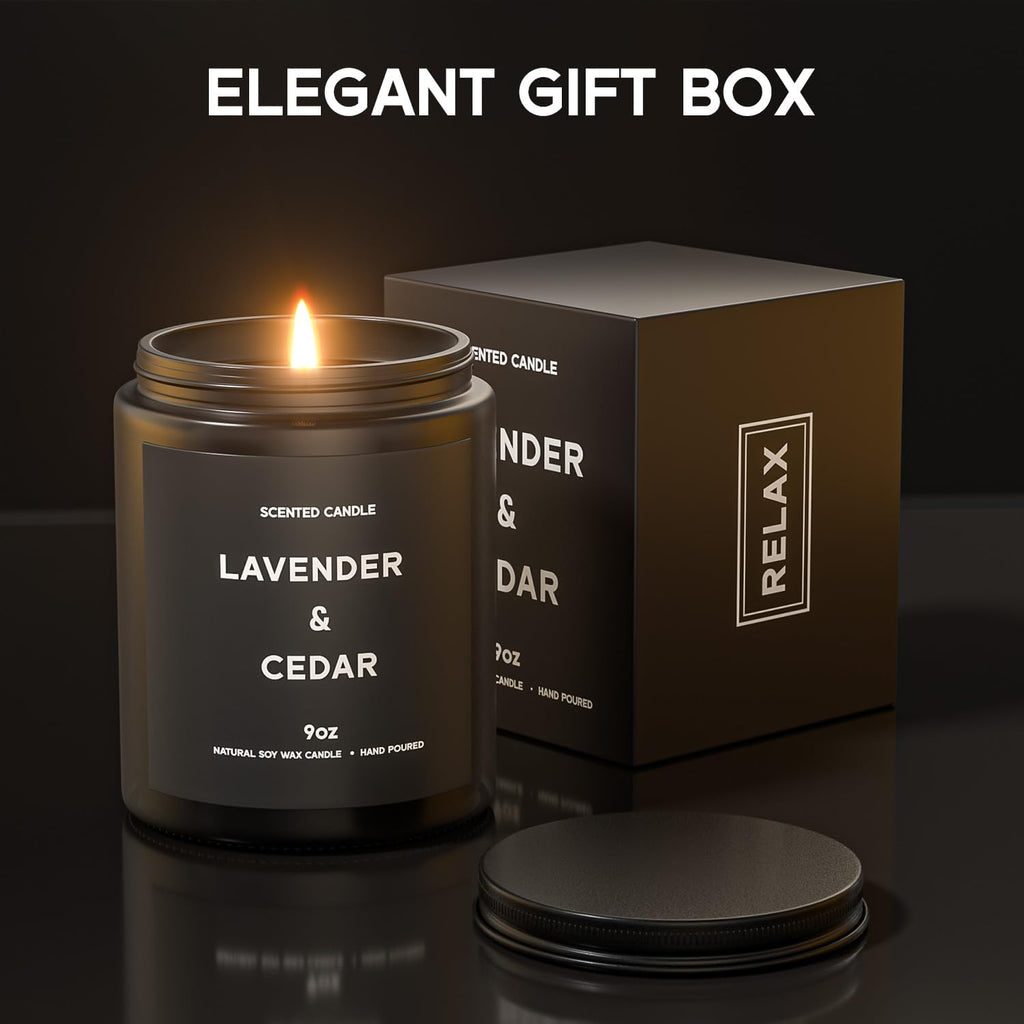 Lavender＆Cedar Candle, 9oz Scented Candle for Men, Scented Candles for Home, Soy Candle Gifts for Men, Personalized Blessing Minimalist Men's Scented Candle