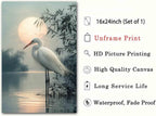 White Heron Wall Art Watercolor Heron Print Vintage Crane Bird Pictures Japanese Crane Painting Watercolor Bird Artwork Sunset Abstract Wall Art Coastal Living Room Decor 16x24inch No Frame
