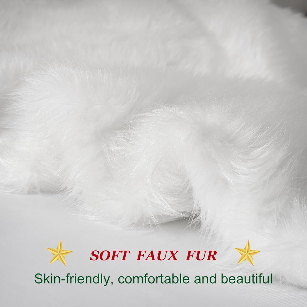 AerWo 72 Inch Christmas Tree Skirt, White Faux Fur Tree Skirt Thick Soft Plush Rug for Christmas Tree Decorations, Large Xmas Tree Mat for Christmas Indoor Holiday Party Ornaments Home Decorations