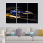 Blue Sports Car Canvas Wall Art Supercar at Night Paintings Speed Car Prints on Canvas Modern Artwork Pictures for Living Room Men Boys Bedroom Wall Decor Giclee Framed Ready to Hang, 60"Wx40"H