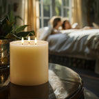 Amagic 3 Wicks Extra Large Flameless Candles, Battery Operated Candles with Remote Control and Timers, 6-inch Diameter LED Pillar Candles, Real Wax, Liquid Effect, Ivory, 6"x6"