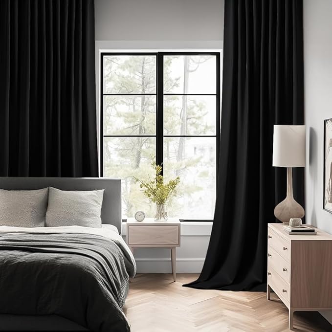 MIULEE Black Back Tab Blackout Curtains 52x100 Inch Length 2 Panels Set | Rod - Image 2