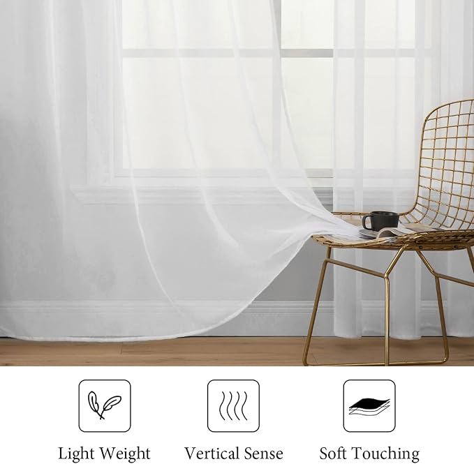 MIULEE White Sheer Curtains 96 Inches Long, 54 X 96 Inches, 2 Panels | Solid - Image 5