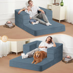 Folding Bean Bag Chair for Adults,3-in-1 Bean Bag Couch Faux Fur Floor Sofa Large Beanbag Convertible Bean Bag Sofa Bed with Pillow in Bedroom,Living Room,Apartment(Twin,Gray)
