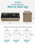 SONGMICS MAZIE Collection - 43 Inches Folding Storage Ottoman Bench, Ottoman Foot Rest, End of Bed Bench, Storage Chest, Load 660 lb, for Living Room, Bedroom, Entryway, Camel Brown ULSF077R01