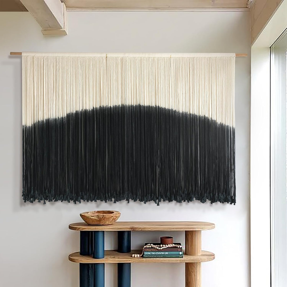 Flber Tie-Dye Macrame Wall Hanging Large Bohemian Yarn Tapestry Macrame Home Décor, 57''W*35''L
