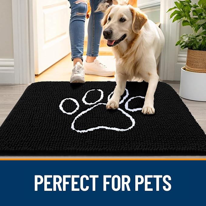 OLANLY Dog Door Mat for Muddy Paws 70x24, Paw Print Design Chenille Mud Mat | - Image 6