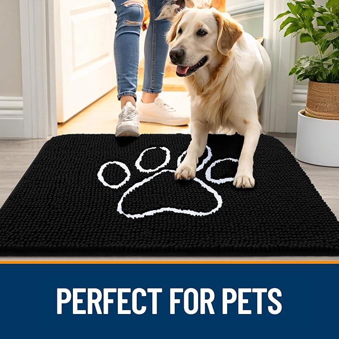 OLANLY Dog Door Mat for Muddy Paws 36x24, Paw Print Design Chenille Mud Mat | - Image 6