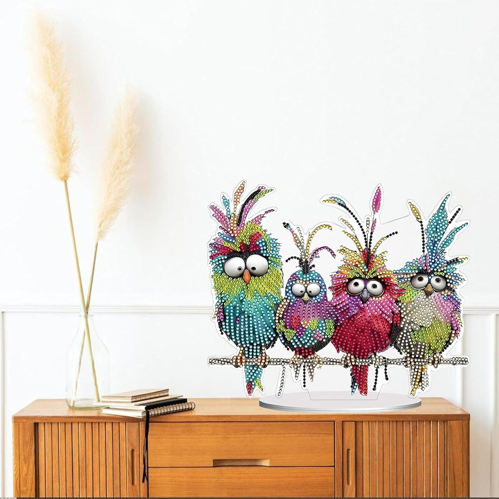 Diamond Painting Kits for Adults Beginners, 5D Full Drill Birds Crystal Art Desktop Ornament, DIY Single Sided Home Office Desk Decor, Creative Craft Gift Set with Tools