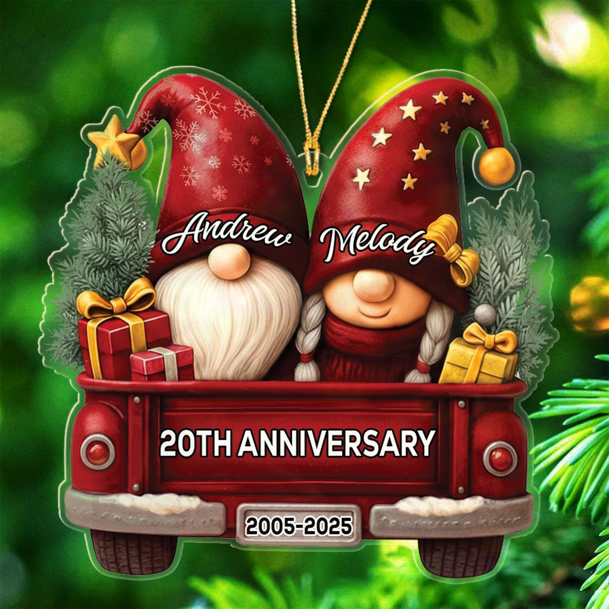 Personalized 20th Wedding Anniversary Christmas Ornament 2025, Mr & Mrs Gnome Married Xmas Ornament Gift for 20th Anniversary, Custom Text & Name Marriage Keepsake Xmas Ornaments for Mr Mrs Together