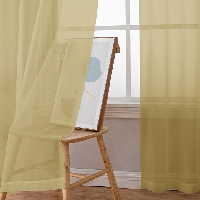 Simplebrand Gold Sheer Curtains 84 Inches Long, Light Filtering Rod Pocket - Image 3