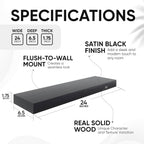 Homeforia Black Floating Shelves 24 inch, High End Solid Real Wood 24inch Bathroom Floating Shelf for Wall Mounted, Black Wooden 24in Floating Shelves, Heavy Duty Bracket, 24 X 6.5 X 1.75 in, Set of 2