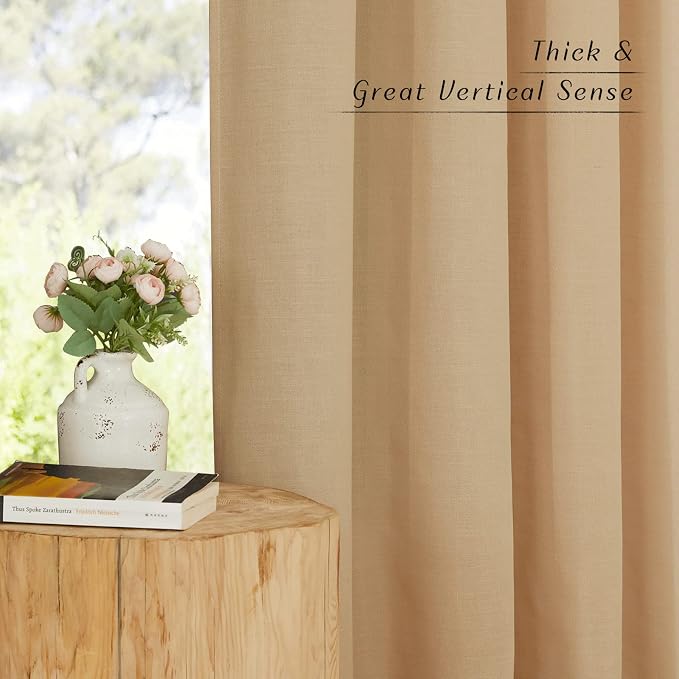 NICETOWN Linen Flax Semi Sheer Curtains 72" Length, Grommet Top Bedroom Window - Image 3
