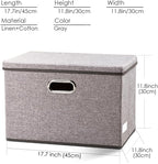 PRANDOM Large Collapsible Storage Containers with Lids [5-Pack] Linen Fabric Foldable Storage Bins Boxes Organizer Baskets Cube with Cover for Home Bedroom Closet Office Nursery (17.7x11.8x11.8)