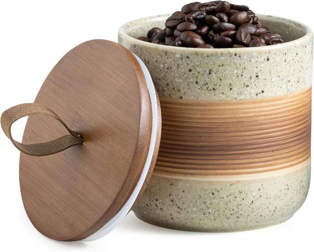 Ceramic Jar with Lid Airtight, Coffee Container Kitchen Food Storage Jars for Spice Sugar Tea Bag, Stackable Decorative Jars for Countertop, 18oz