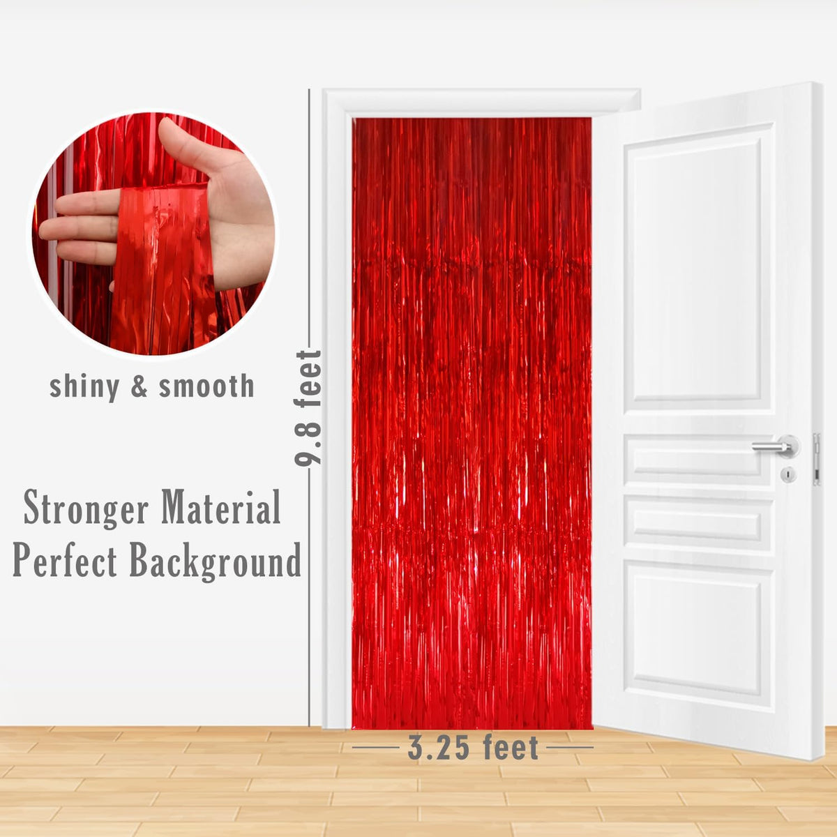 GOER 3.2 ft x 9.8 ft Metallic Tinsel Foil Fringe Curtains Party Photo Backdrop Party Streamers for Birthday,Graduation,New Year Eve Decorations Wedding Decor (3 Pcs, Red)