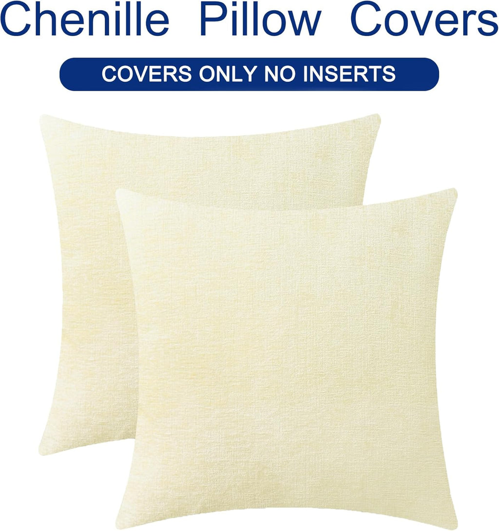CaliTime Throw Pillow Covers Decorative 18 X 18 Inches Pack of 2 Cozy Chenille Cushion Cases for Couch Sofa Bed Living Room Home Beige