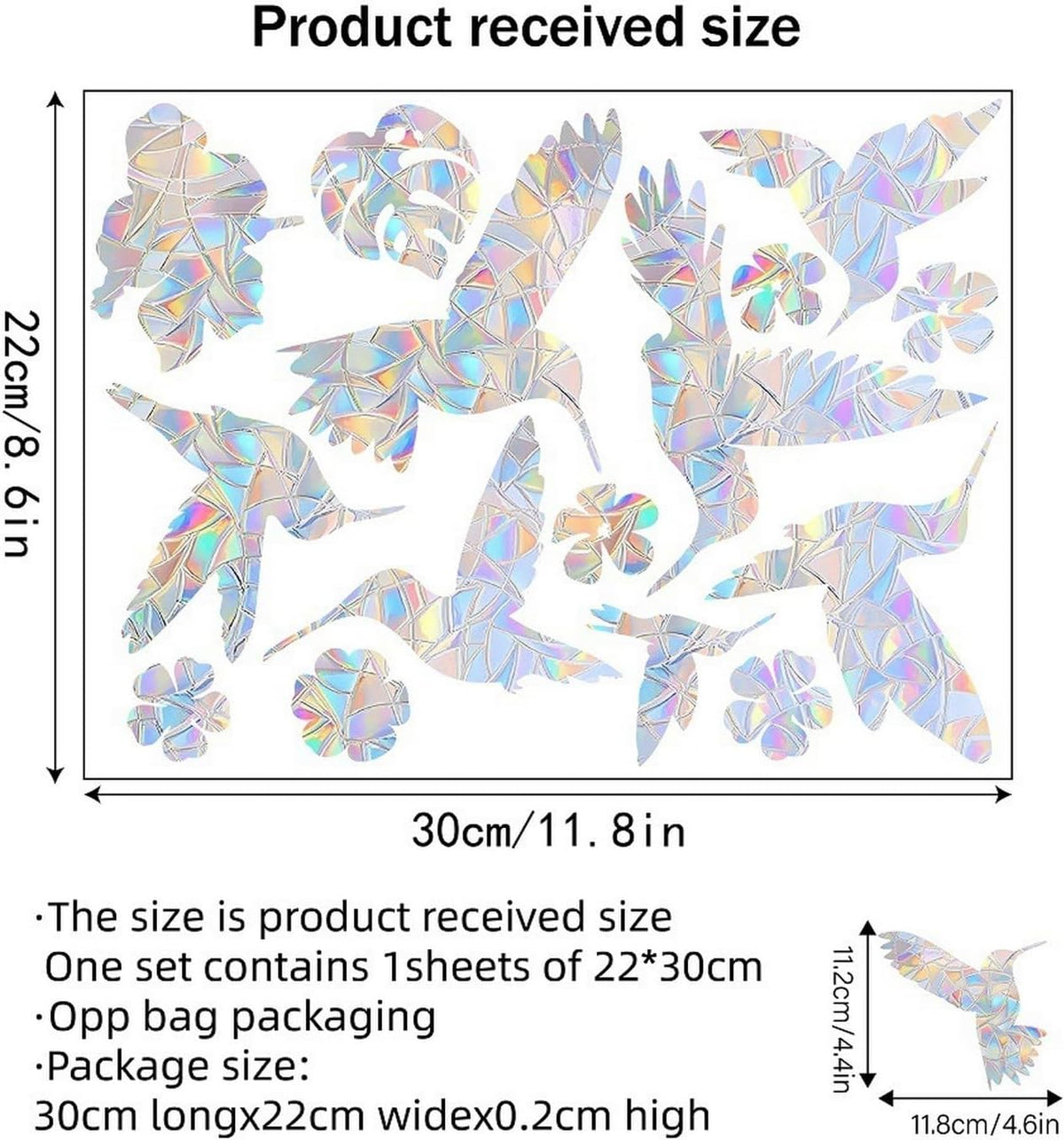 Bird Window Clings Static Cling Window Decals, 1PCS Flower Anti Collision Bird Deterrent Rainbow Stickers, Reusable, Rainbow Non-Adhesive Prismatic Decorative Home Decor