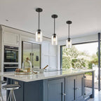 Black Pendant Lights Kitchen Island - Seeded Glass Pendant Light Fixture Multiple Stems Rods (3 Pack with Rod seeded Glass)