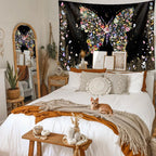 Damanse Butterfly Tapestry Wall Hanging Cute,Boho Wall Tapestry for Bedroom Aesthetic,Flower Living Room Decor for Teen Girls (Black, 49.20" x 59.10")