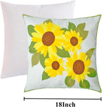 Embroidered Decorative Throw Pillow Cover, 18"x18" Set of 2, Farmhouse Pillowcase Yellow Sunflower Knit Pattern Cotton Canvas Cushion Case Square Floral Pillow Case for Sofa Couch Bed Living Room
